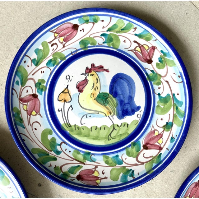 VIETRI Circa 1999 Vietri “Galletto” Collection Hand Painted Ceramic Dessert Plates, Italy – Set of 4 For Sale - Image 4 of 18