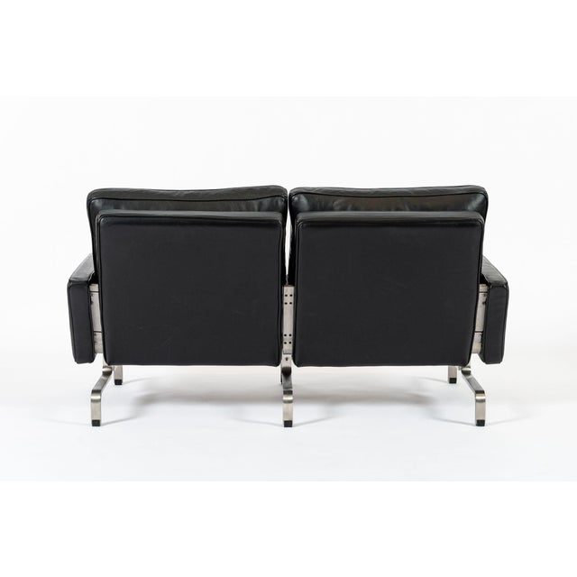 Vintage Postmodern Black Leather & Brushed Steel Loveseat Sofa, 1980s For Sale In Detroit - Image 6 of 11