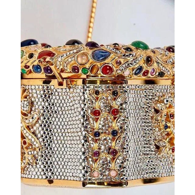 Silver 80s Judith Leiber Snuff Box Gemme Russe Cristallo Gemstones Crystal Minaudière Evening Bag Vintage For Sale - Image 8 of 15
