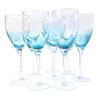 Bubbled Turquoise Ocean Goblets- Set of Eight For Sale