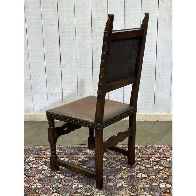 High-Backed Chair in Oak and Leather, Early 20th Century For Sale - Image 6 of 14