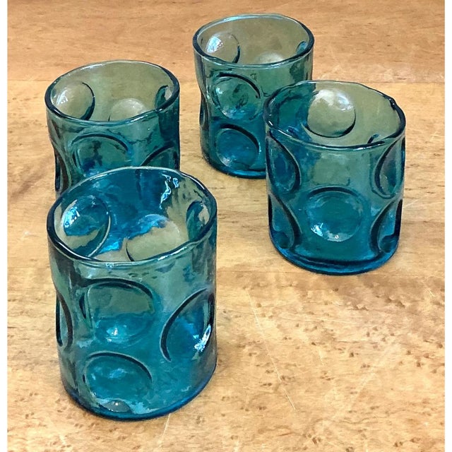 Glass Vintage Blue Embossed Glass Shot Glasses - Set of 4 For Sale - Image 7 of 12