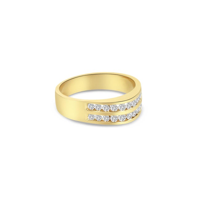 Contemporary Double Row Diamond Wedding Band .75cttw 14K Yellow Gold, Size 6 For Sale - Image 3 of 3