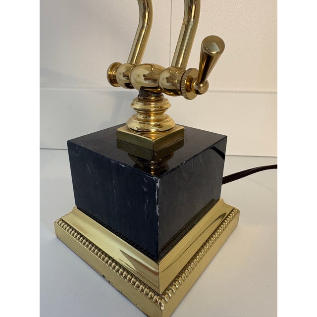 House of Troy Brass Bankers Lamp With Black Marble Base For Sale - Image 6 of 8