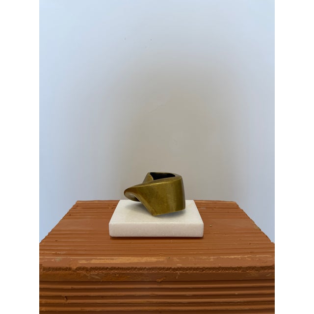 1990s Brazilian Mid-Century Modern Abstract Bronze Sculpture on White Stone Base, 1990s For Sale - Image 5 of 11