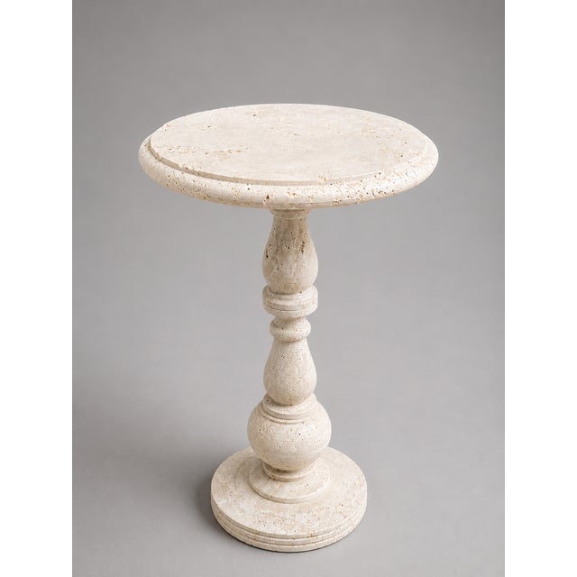 Not Yet Made - Made To Order Handcrafted Travertine Pedestal Side Table, 15" Round X 24"h | Stone Drink & Accent Table For Sale - Image 5 of 9