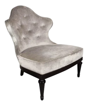 1940s Hollywood Regency Crest-Back Button-Tufted Chair in Platinum Velvet