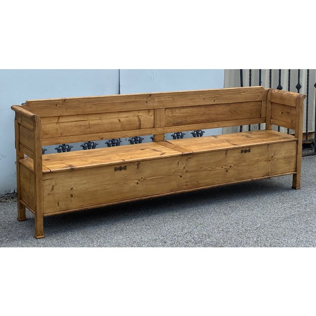 Wood Pine Two Compartment Storage Bench or Settle For Sale - Image 7 of 18