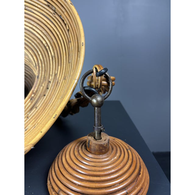 Mid-Century Italian Pencil Reed Rattan Bamboo and Brass Pendant Lamp, 1970s For Sale - Image 10 of 17