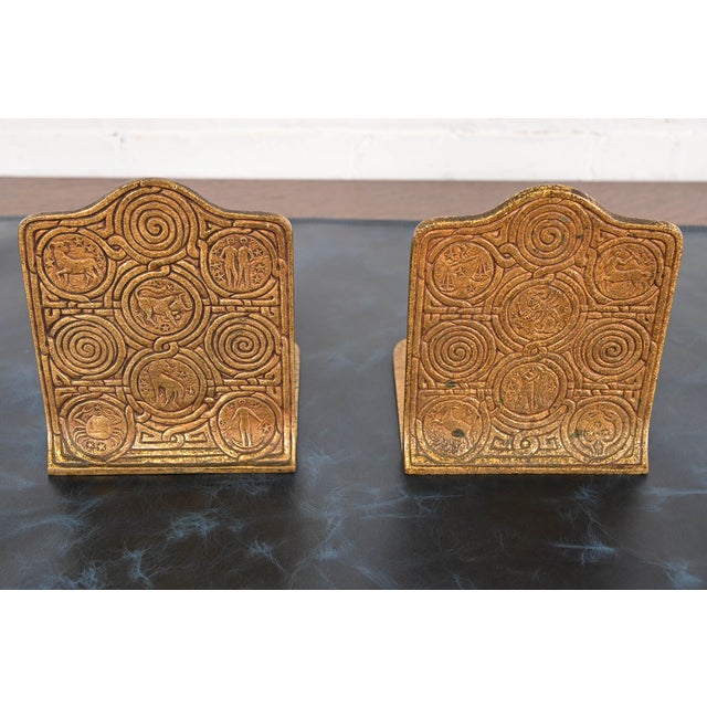Art Deco Tiffany Studios New York Bronze Doré Zodiac Bookends, Circa 1910 For Sale - Image 3 of 13