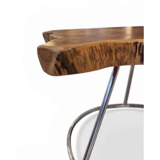 Modern Natural Live Edge Coffee Table with Walnut Top on Chrome Base, 2000s For Sale - Image 3 of 7