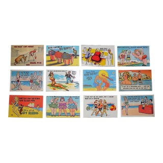 Vintage Early to Mid 20th Century Americana - Humorous & Risque Color Lithograph Greeting Cards/Postcards - Set of 12 For Sale