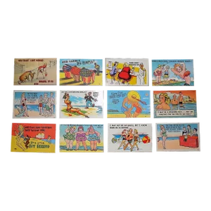 Vintage Early to Mid 20th Century Americana - Humorous & Risque Color Lithograph Greeting Cards/Postcards - Set of 12
