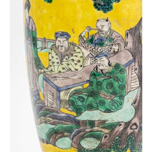 Chinese Famille Jaune Porcelain Vase as Lamp For Sale - Image 4 of 9