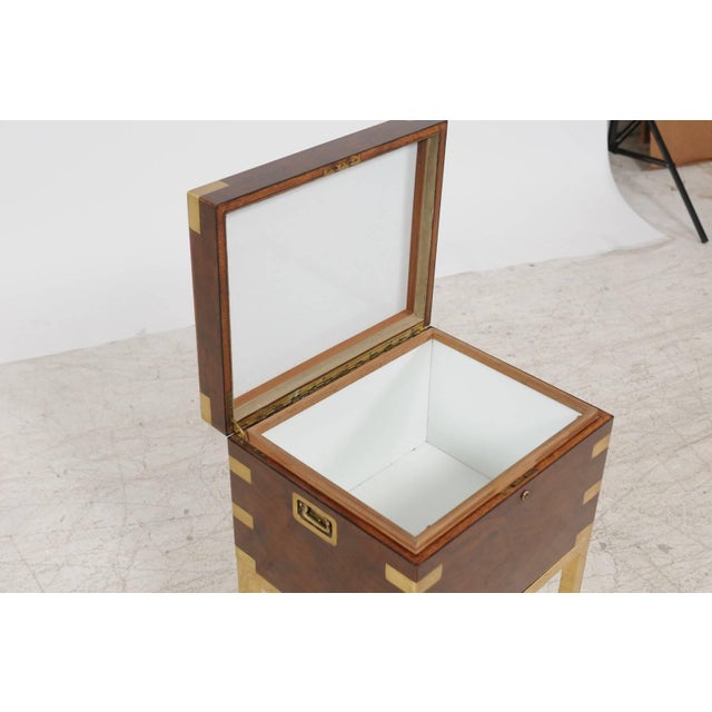 English Vintage Midcentury Mahogany Cellarette on Brass Stand, Lined Inside For Sale - Image 9 of 9