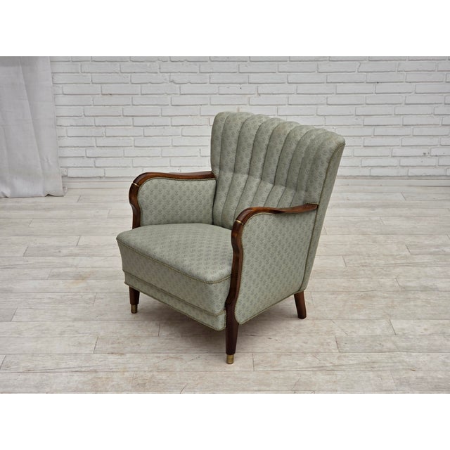 Danish Armchair in Light Blue Furniture Fabric and Beech Wood, 1960s For Sale - Image 13 of 15