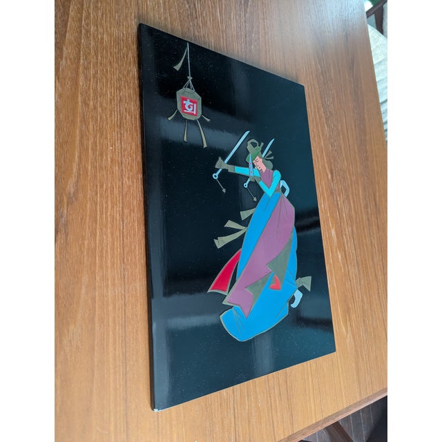 Vintage Korean Mother-of-Pearl Lacquer Plaque "Sword Dance" by Minye Art — 1970s For Sale - Image 10 of 10