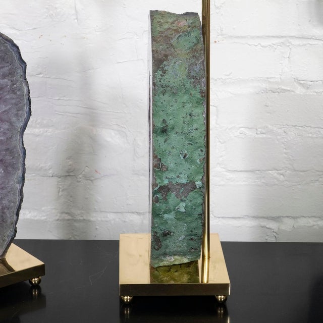 Metal Pair of amethyst geode table lamps For Sale - Image 7 of 11