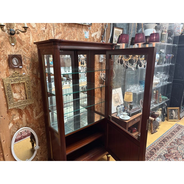 French Neoclassical Brass and Glass Display Cabinet in Mahogany by Maurice Hirsch, 1972 For Sale - Image 9 of 13
