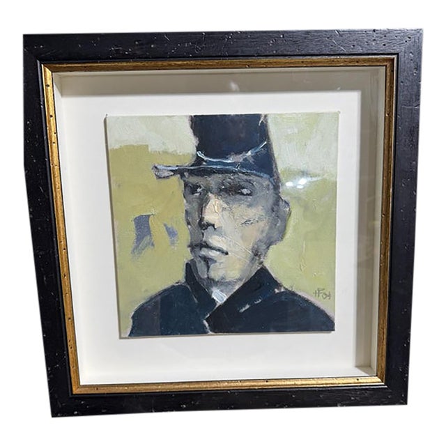 Hans Feyerabend Original Expressionist Portrait of Uniformed Gentleman – Signed, Framed, 14.5” For Sale