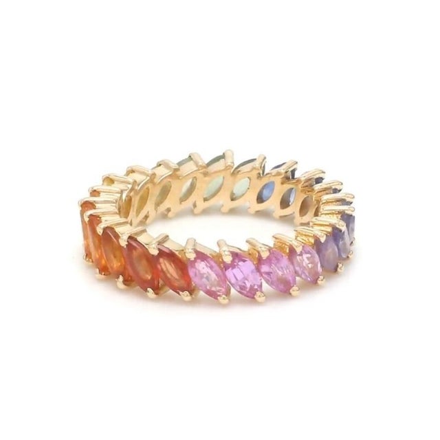 Natural 3.70 cts rainbow sapphire ring in 14k gold For Sale - Image 4 of 18