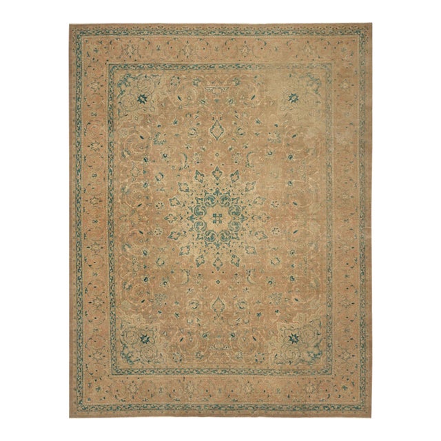 1970s Vintage Persian Handmade Wool 10x13 Beige Area Rug For Sale