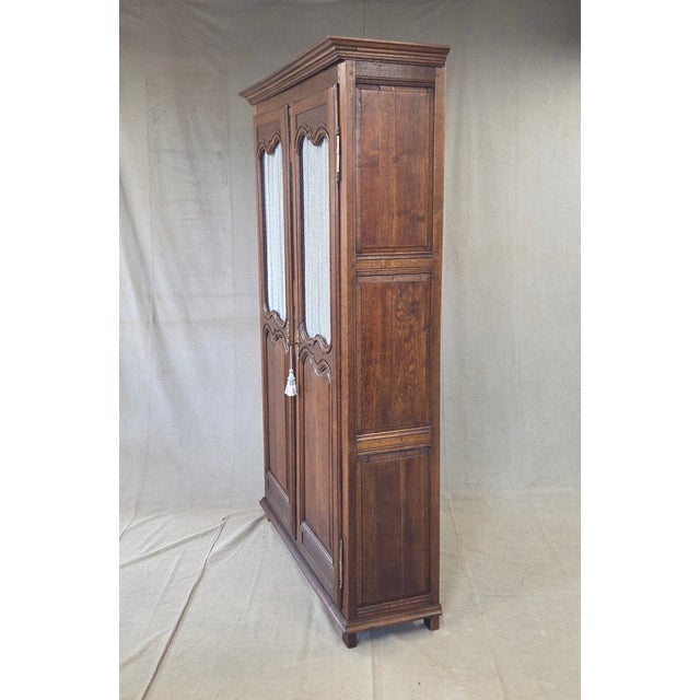 Antique French Provincial Wardrobe With Wire Grills and Interior Blue Curtains For Sale - Image 13 of 14