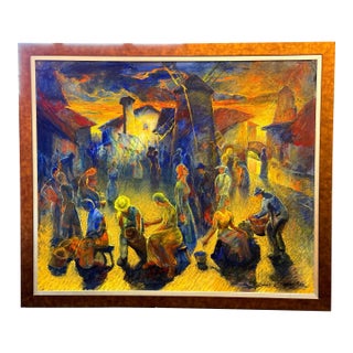 Rare Original Signed Emille Lindenfeld (Hungary 1905-1986) Oil Painting For Sale