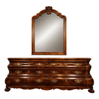 Henredon John Widdicomb Style Dresser & Mirror | Serpentine Front Chest For Sale