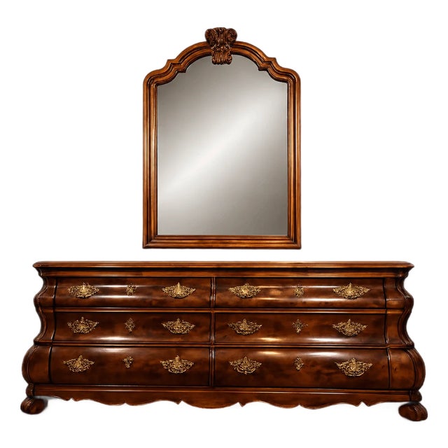 Henredon John Widdicomb Style Dresser & Mirror | Serpentine Front Chest For Sale