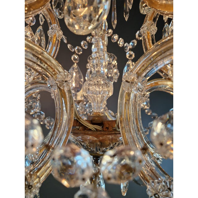 Glass 1920s Art Nouveau Maria Theresa Crystal Chandelier Lustre Brass Glass Antique For Sale - Image 7 of 9
