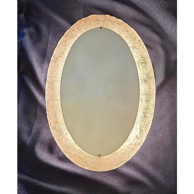 Mid-Century Modern Large Oval Illuminated Wall Mirror in Melted Ice Acrylic from Erco, 1970s For Sale - Image 3 of 9