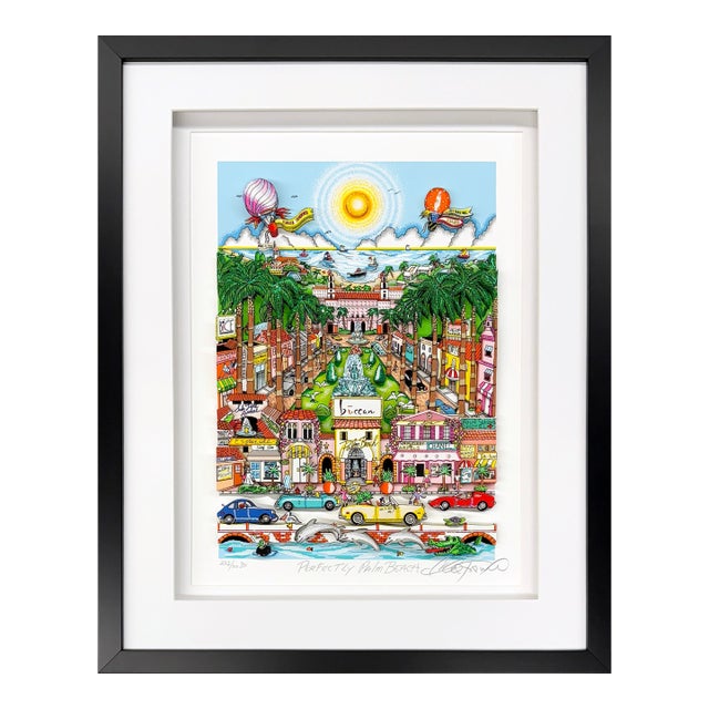 Charles Fazzino, Perfectly Palm Beach, Hand Signed 3d Deluxe Edition, 23.5 X 19 In. Framed, 2006 For Sale