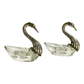 Vintage French Swan Salt Cellars - Pair For Sale