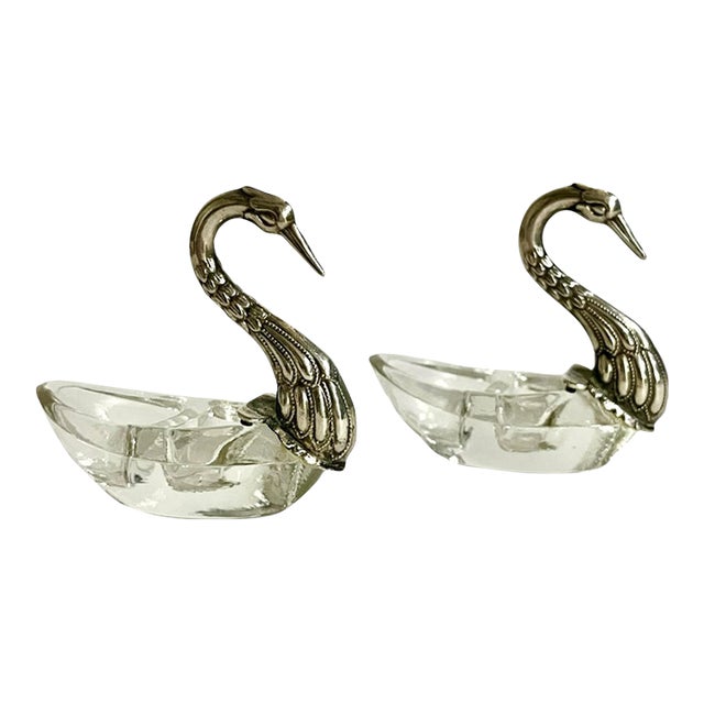 Vintage French Swan Salt Cellars - Pair For Sale