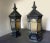 Antique pair of heavy-gauge copper exterior post lanterns of impressive scale. This fine pair of lanterns has a hexagonal...