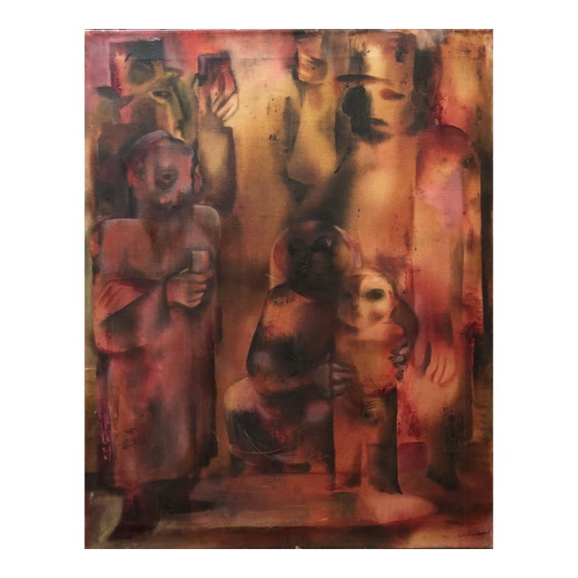 Joseph Wolins, Toast to the Bar Mitzva Modernist Judaica Oil Painting For Sale