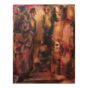Joseph Wolins, Toast to the Bar Mitzva Modernist Judaica Oil Painting