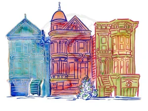Contemporary Fauvist San Francisco "Painted Painted Ladies" Giclee From Original Watercolor Painting