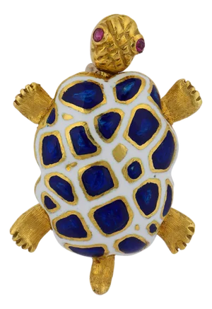 1980s Tiffany & Co. Ruby 18k Yellow Gold Enamel Turtle Brooch