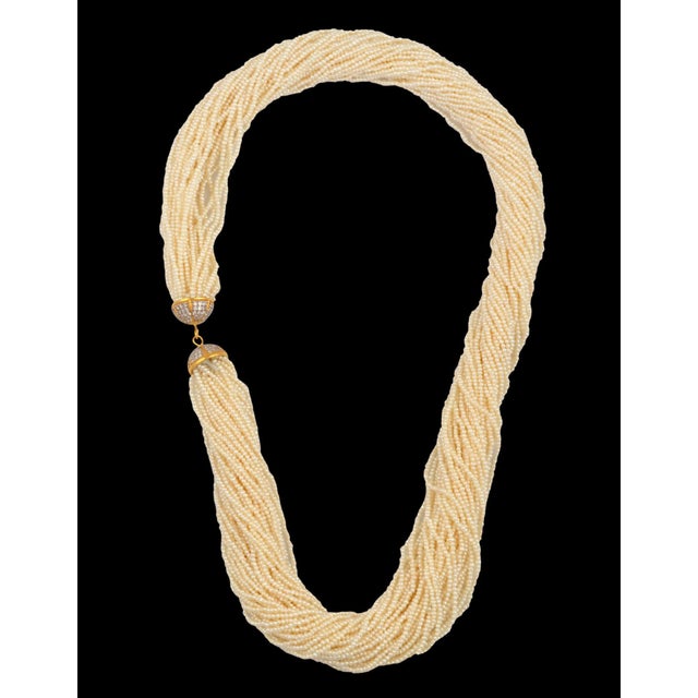 400 Carat Seed Pearl Necklace with Diamond & 14 Karat Yellow Gold Bell Cap Clasp For Sale - Image 10 of 18