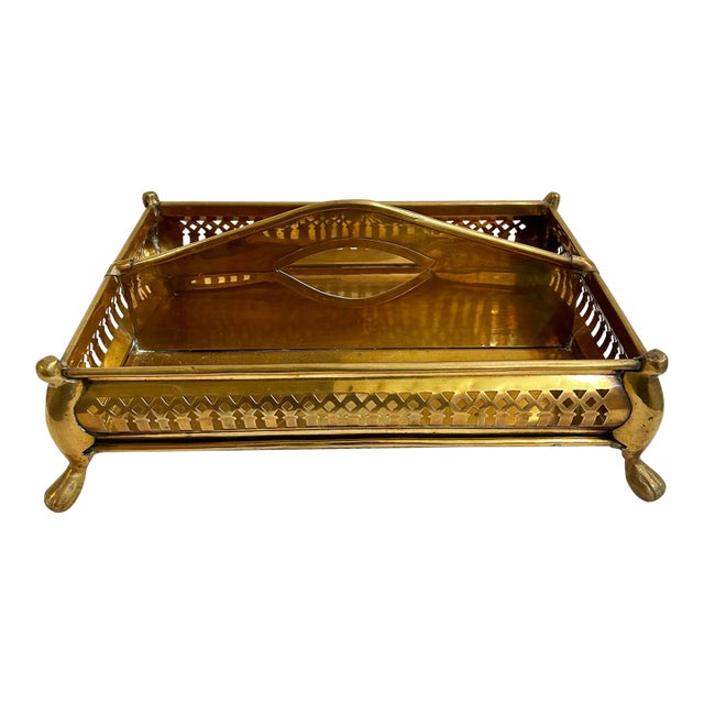 Vintage Brass Cutlery Tray or Caddy For Sale