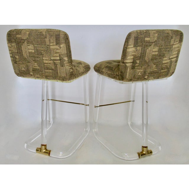 C1970's Signed Leon Frost(Design) for "Lion in Frost" Tubular Lucite & Brass Counter Stools - Pair For Sale - Image 16 of 18