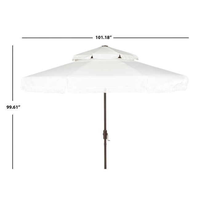 Traditional Milan Fringe 9Ft Double Top Crank Umbrella, Ivory For Sale - Image 3 of 6