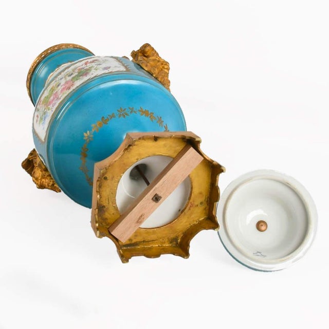 Late 19th Century Monumental French Sèvres Style Turquoise Porcelain Urn With Ormolu Mounts For Sale - Image 5 of 12