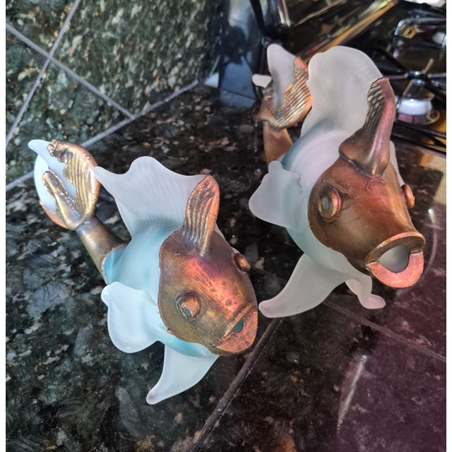 Coastal Vintage Filip Ravert Mixed Media Art Glass & Copper Koi Fish Sculptures - A Pair (Jg) For Sale - Image 3 of 9