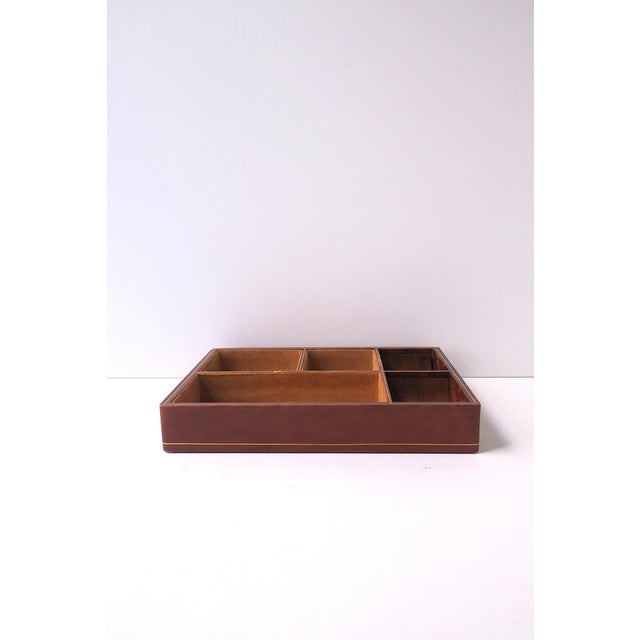 Brown Italian Leather Jewelry Box Tray, Mid-20th Century For Sale - Image 8 of 12