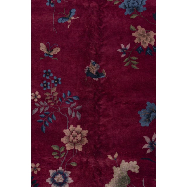 1920s Antique Circa 1920's Burgundy Chinese Art Deco Hand Knotted Rug 9' X 11'6 For Sale - Image 5 of 12