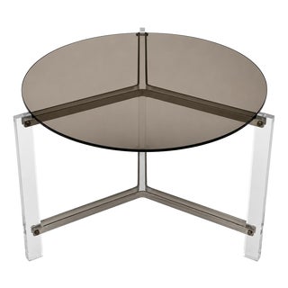 Vintage Round Coffee Table in Smoked Glass and Acrylic Glass, 1970s For Sale