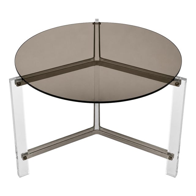 Vintage Round Coffee Table in Smoked Glass and Acrylic Glass, 1970s For Sale